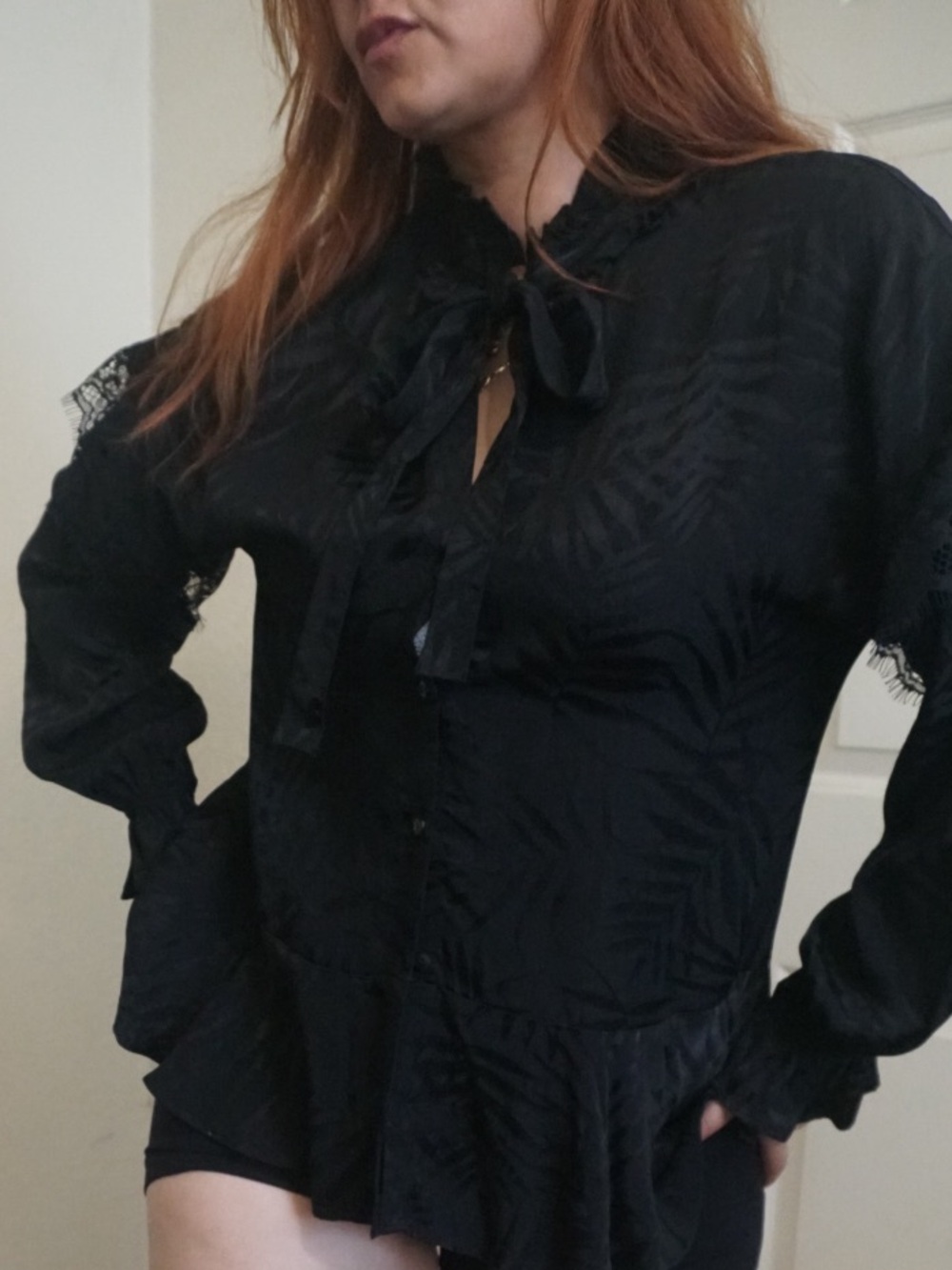Black Ruffled Button-Front Jacket - Picture 6 of 8